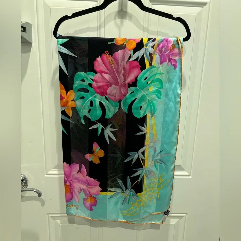 Leonard Paris Elegant Floral Silk Scarf - 33.5”x33.5”